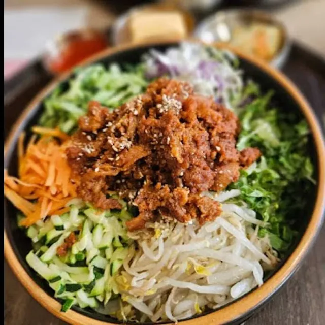 Spicy Pork Bibimbap with vegetables
